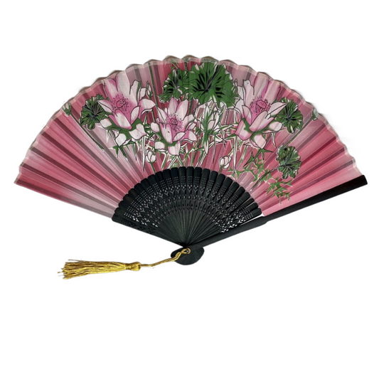 New Chinese Japanese Oriental Peony Flowers Green Wood Hand Fan ccfan82-2